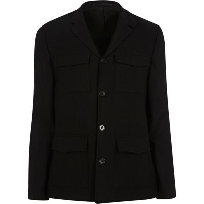 Black slim fit patch pocket blazer